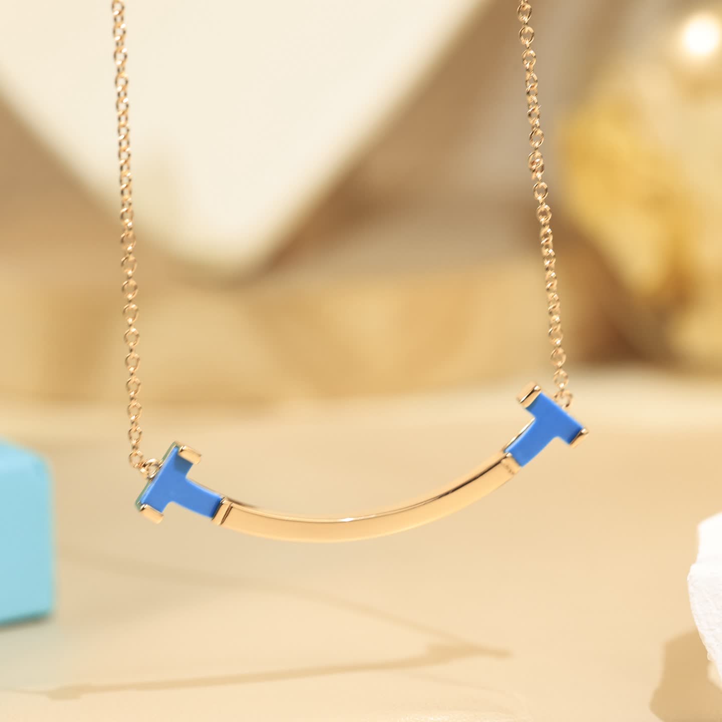 Tiffany & Co Blue Enamel Smile Bar Necklace